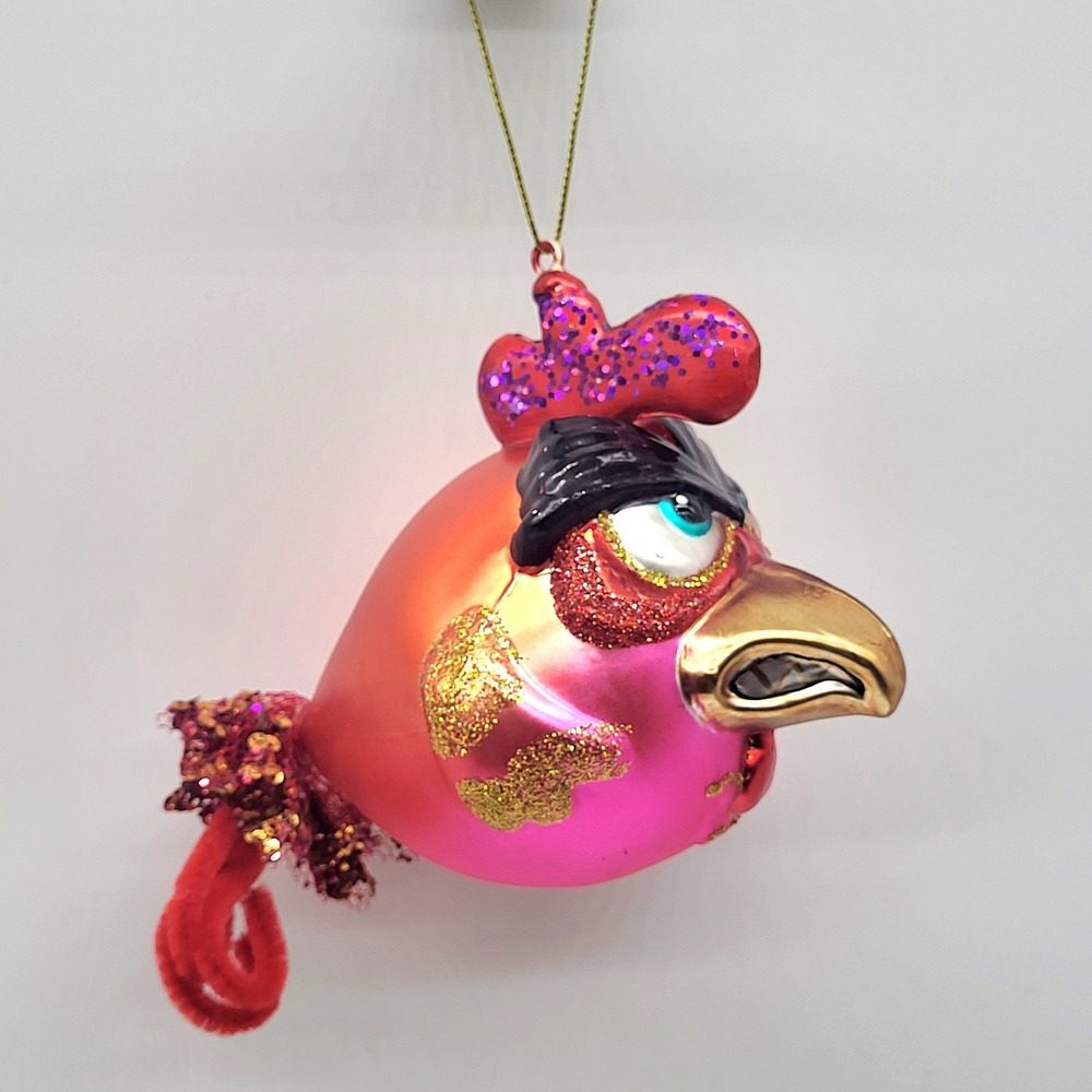 Robert Stanley Grumpy Bird Glass Christmas Ornament Pink Orange Glitter